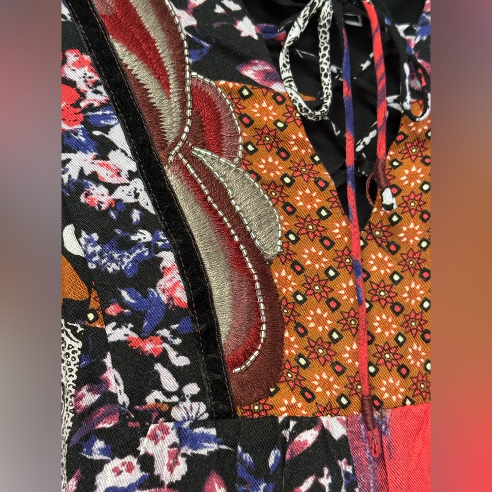 Anthropologie One September Colorful Boho Patchwork Tunic Boho Peasant Dress XS - Picture 6 of 8